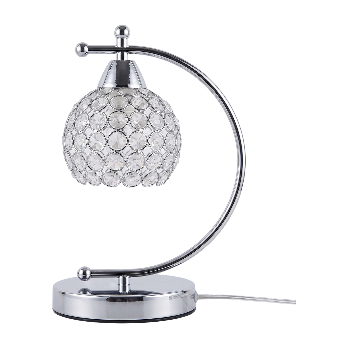 Nordic Domed Crystal Table Lamp - Small Desk Lighting with Arched Arm in Silver