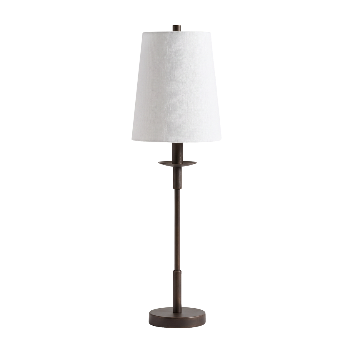 Traditional Iron Table Lamp with Linen Shade (bronze) on a pure white background