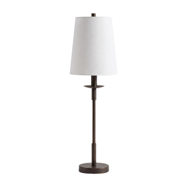 Traditional Iron Table Lamp with Linen Shade (bronze) on a pure white background