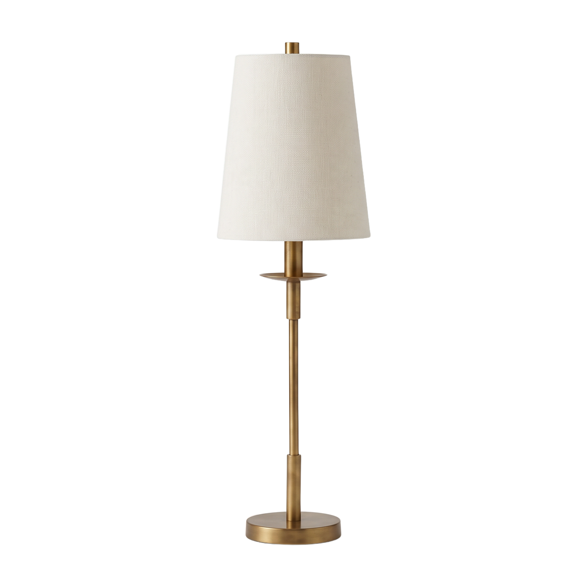Traditional Iron Table Lamp with Linen Shade (tumbled brass) on a pure white background