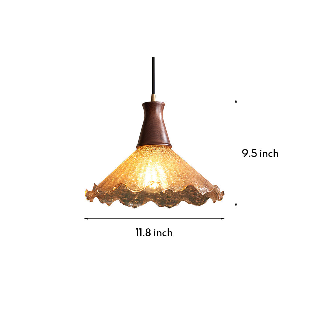 Cracked Glass Pendant Light, Brass & Walnut