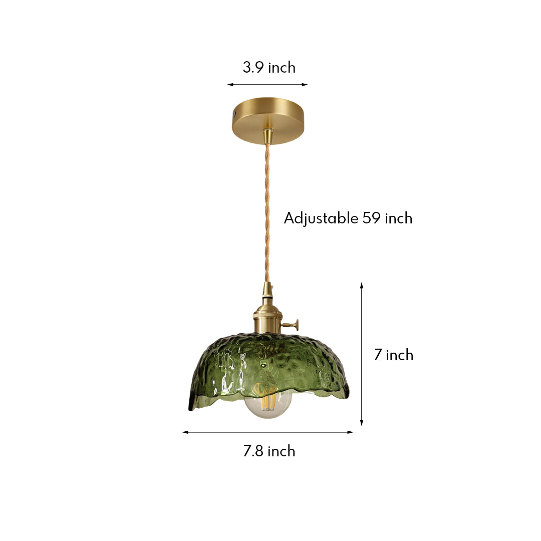 Hammered Glass Pendant Light, Green & Brass