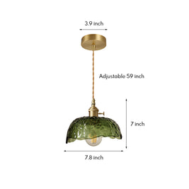Hammered Glass Pendant Light, Green & Brass
