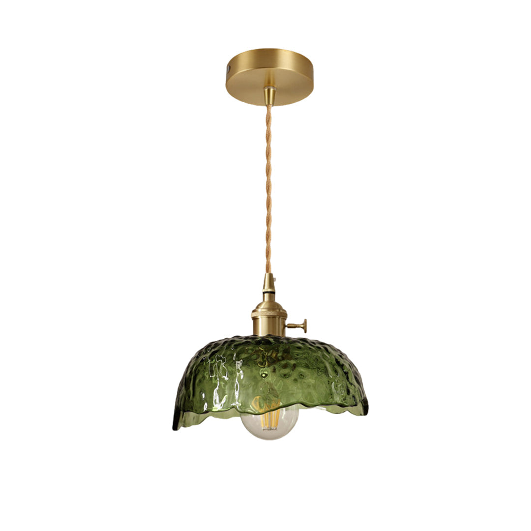 Hammered Glass Pendant Light, Green & Brass