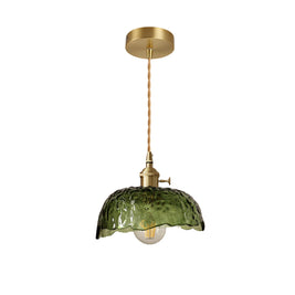 Hammered Glass Pendant Light, Green & Brass