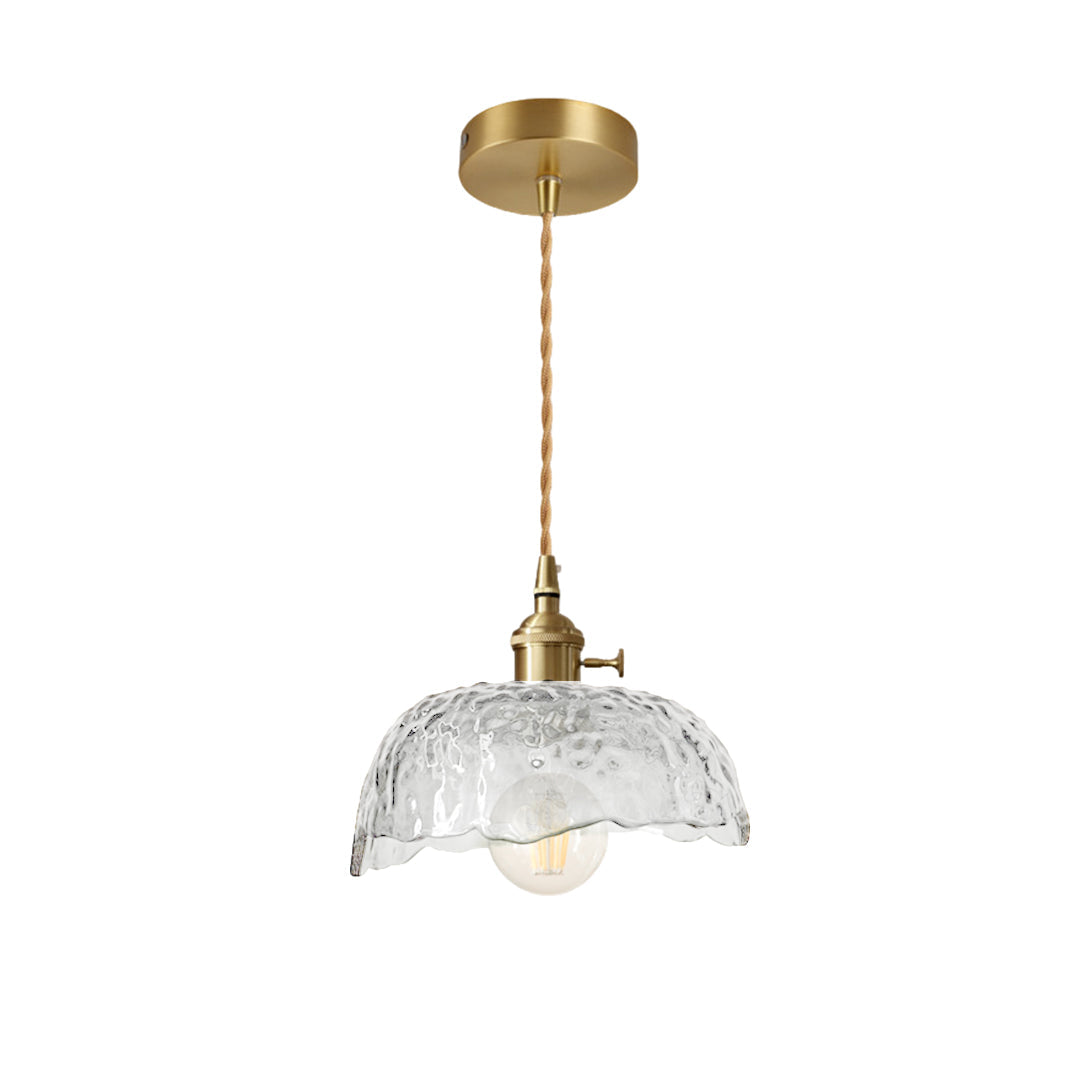 Hammered Glass Pendant Light, Green & Brass