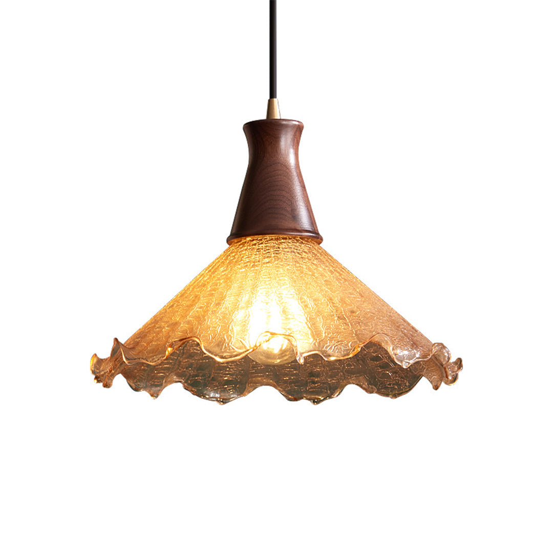 Cracked Glass Pendant Light, Brass & Walnut