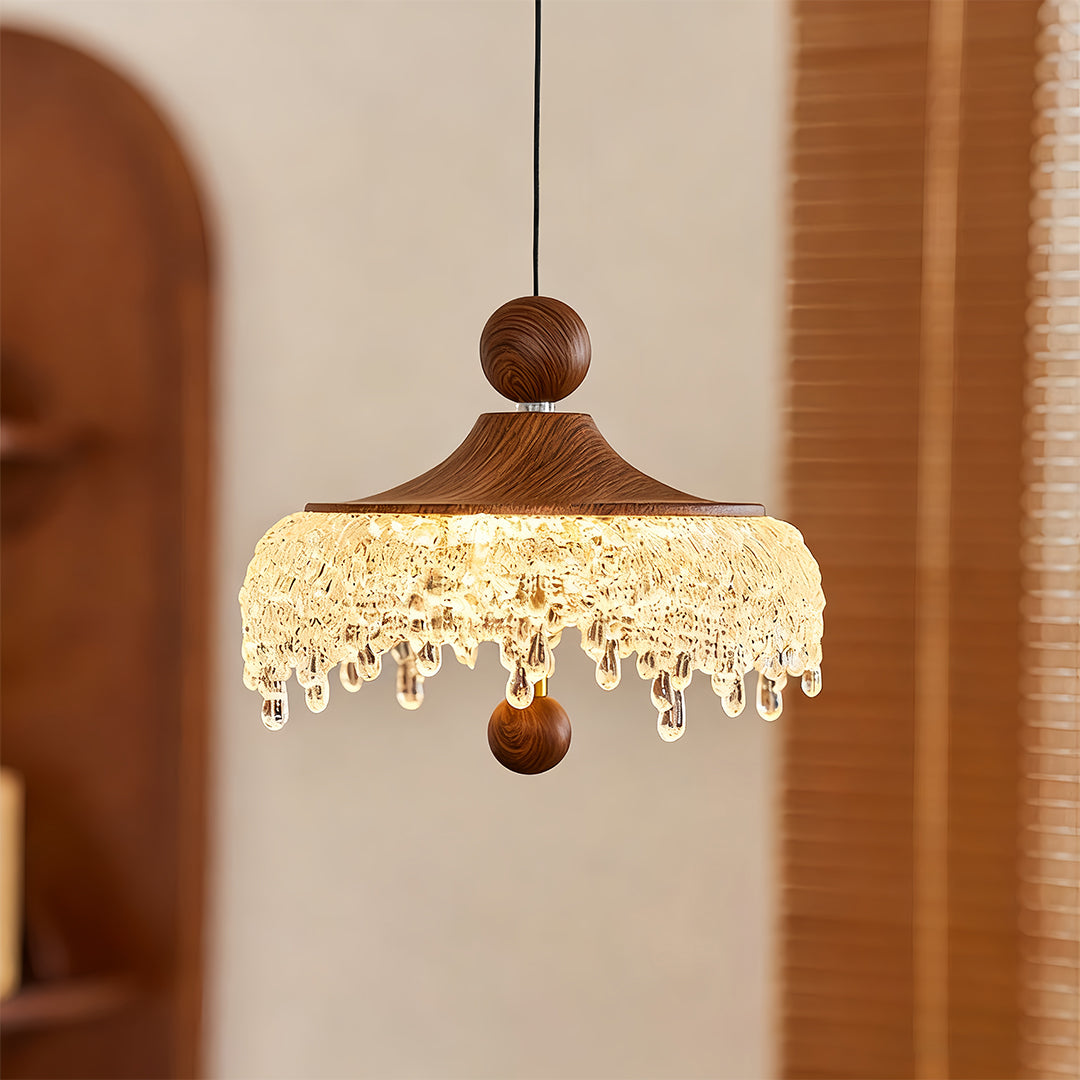Walnut Teardrop Pendant Light, Dimmable