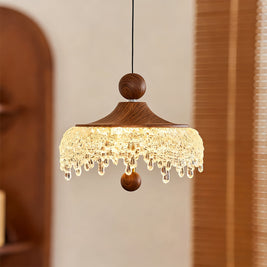 Walnut Teardrop Pendant Light, Dimmable