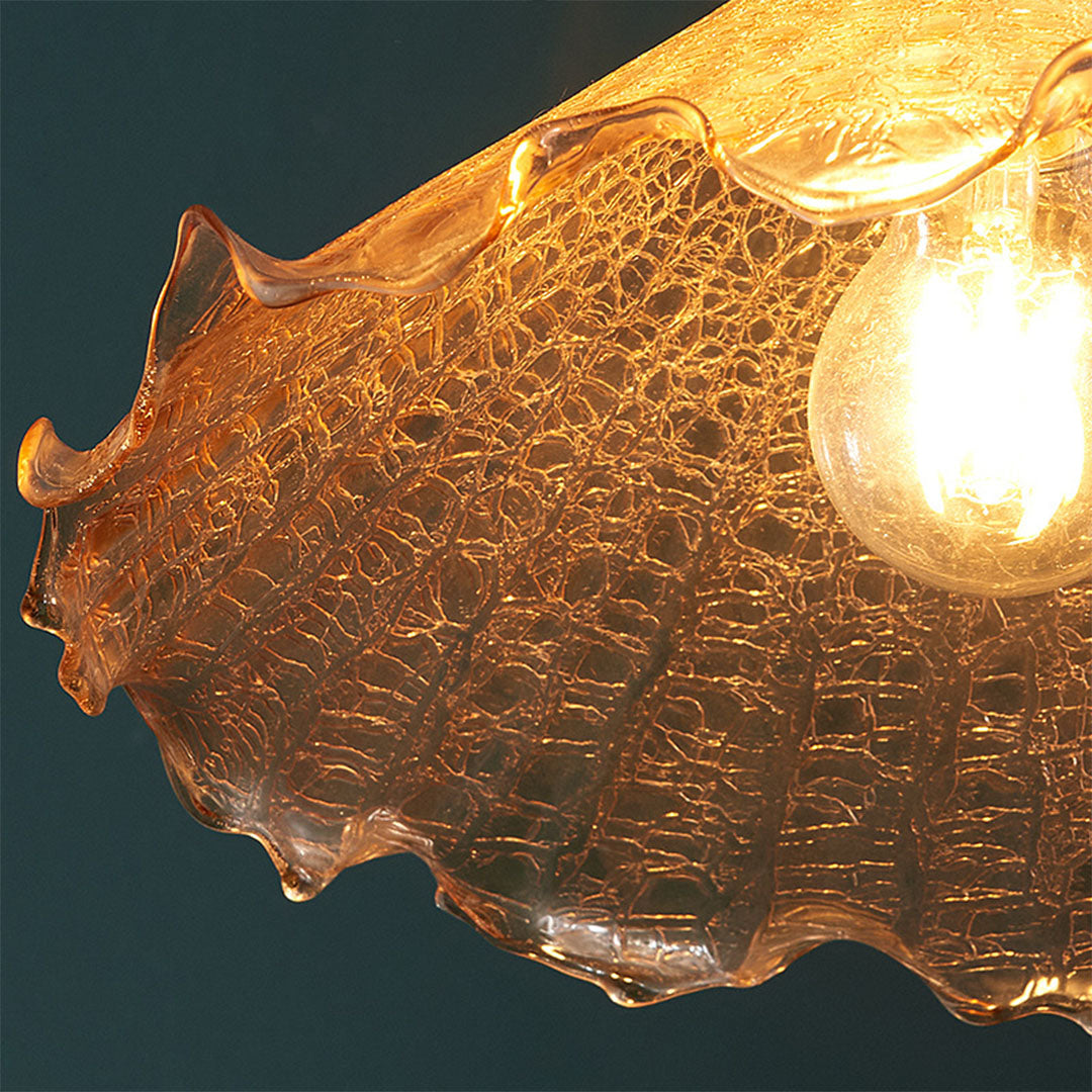 Cracked Glass Pendant Light, Brass & Walnut