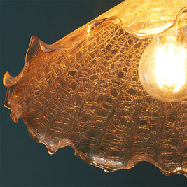 Cracked Glass Pendant Light, Brass & Walnut