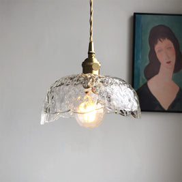 Hammered Glass Pendant Light, Green & Brass