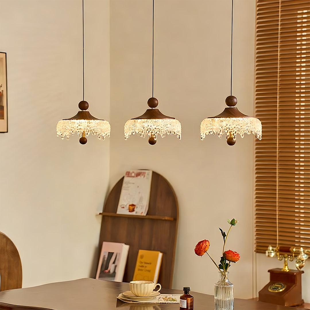 Walnut Teardrop Pendant Light, Dimmable