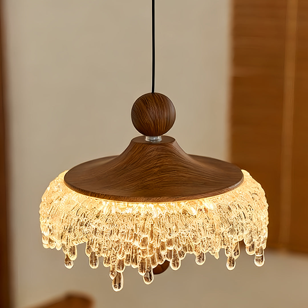 Walnut Teardrop Pendant Light, Dimmable