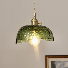 Hammered Glass Pendant Light, Green & Brass
