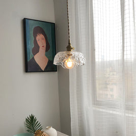 Hammered Glass Pendant Light, Green & Brass