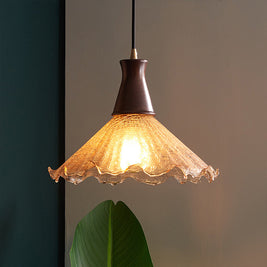 Cracked Glass Pendant Light, Brass & Walnut