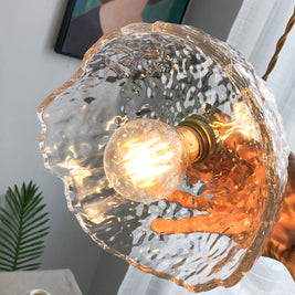 Hammered Glass Pendant Light, Green & Brass