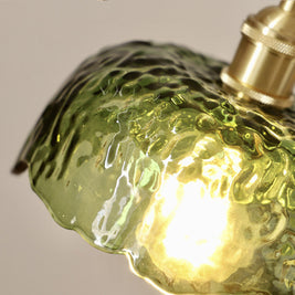 Hammered Glass Pendant Light, Green & Brass