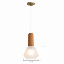 Copper Glass Jar Pendant Light with Wood - White on white with dimensions