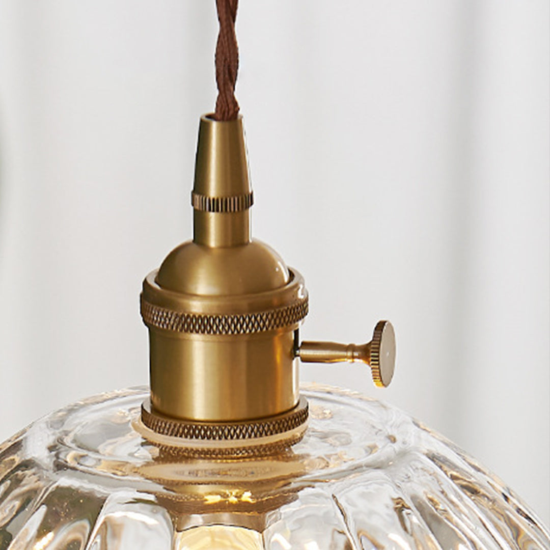 Japanese Floral Glass Pendant Light, Brass