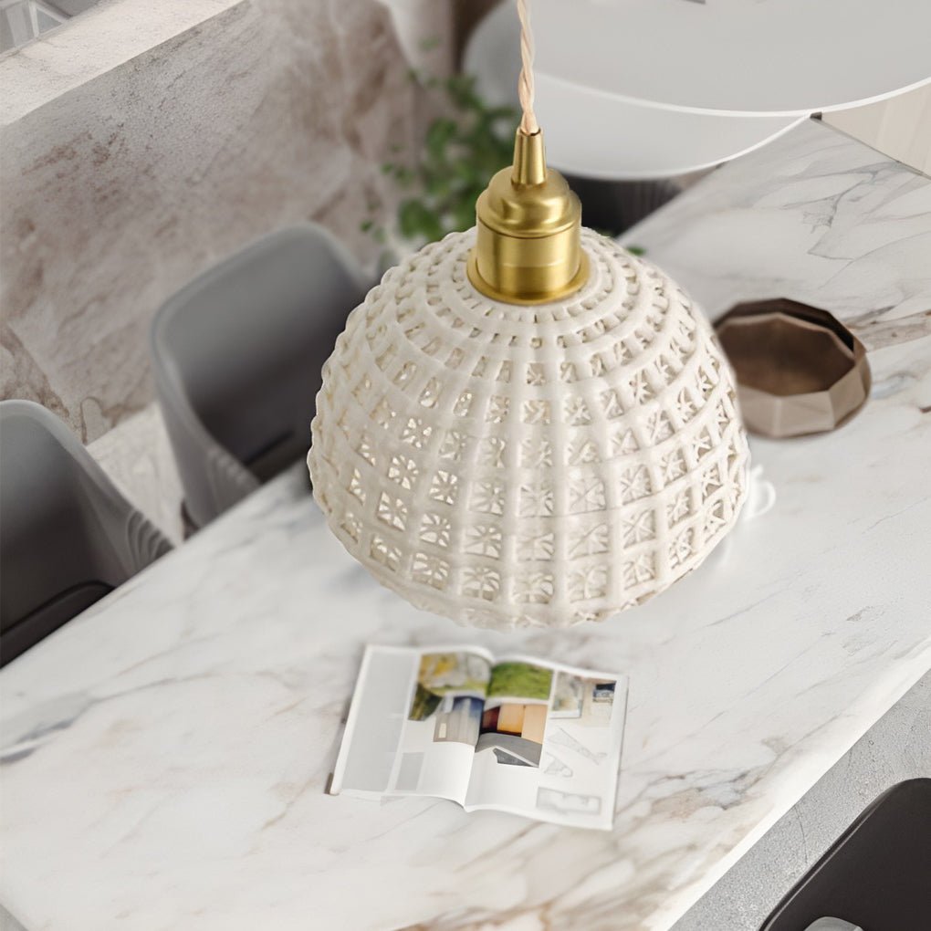 Ceramic Semi Globe Pendant Light, Copper