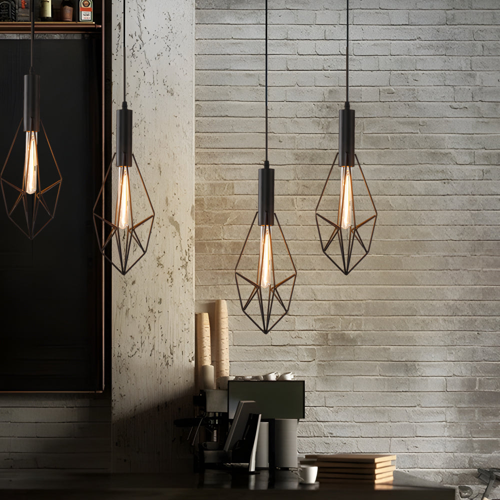 Black Wire Cage Pendant Light, Vintage