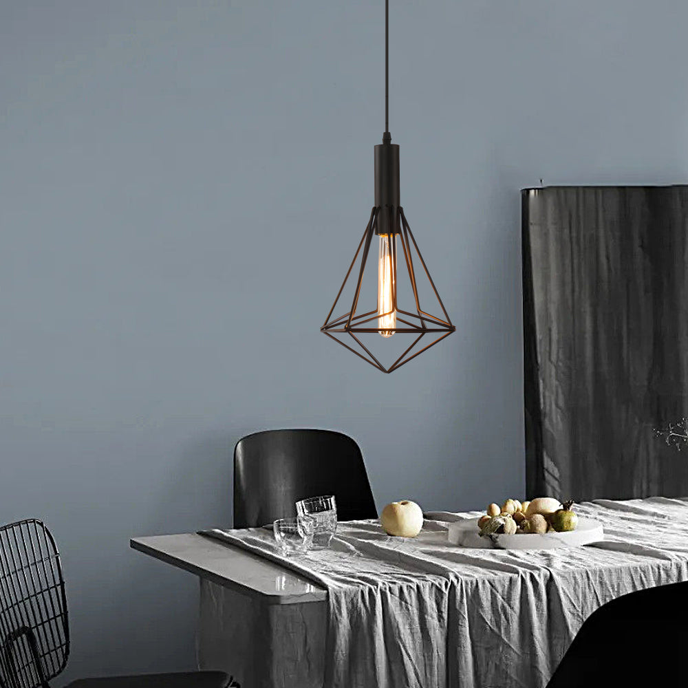 Black Wire Cage Pendant Light, Vintage