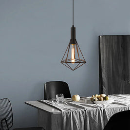 Black Wire Cage Pendant Light, Vintage