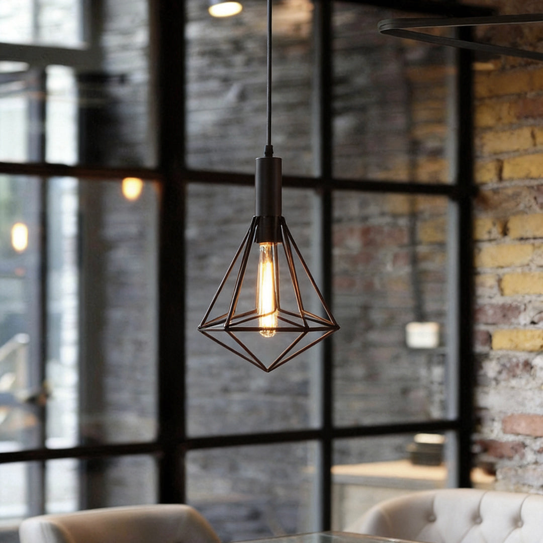 Black Wire Cage Pendant Light, Vintage
