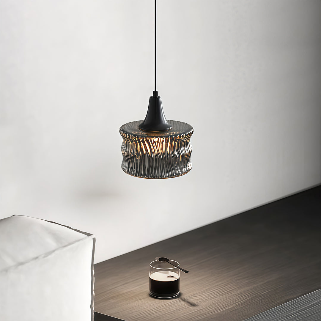 Glass Drum Pendant Light, Dimmable Black