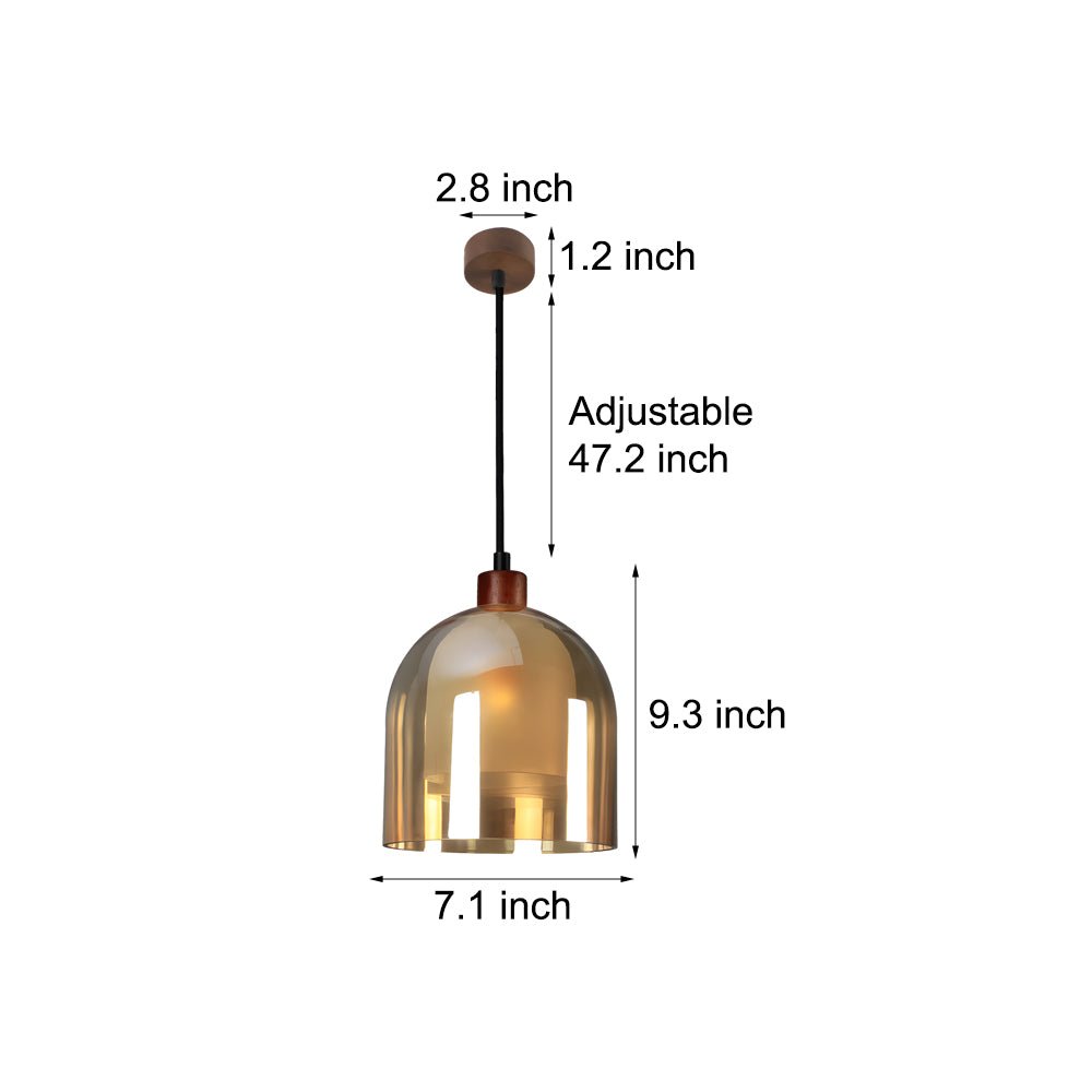 Double Glass Pendant Light, Brown Wood