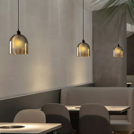 Double Glass Pendant Light, Brown Wood