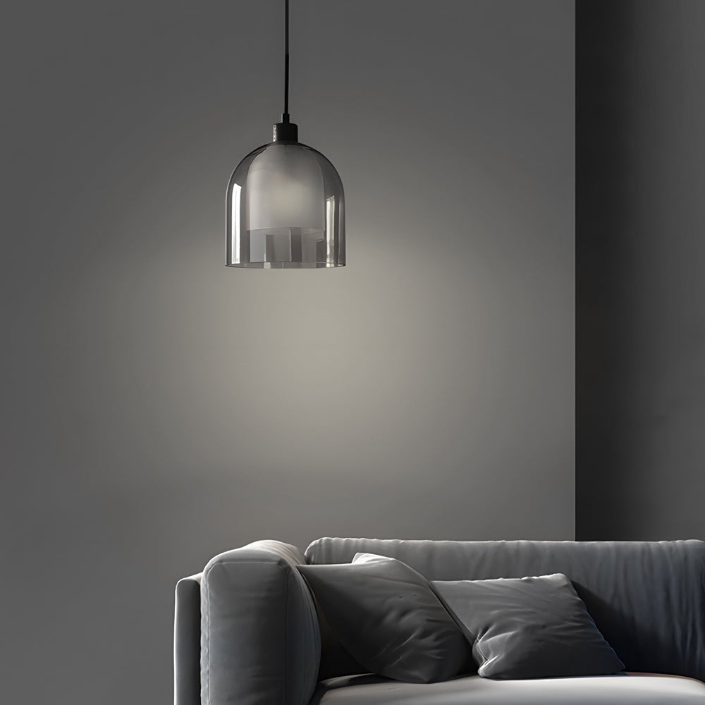 Double Glass Pendant Light, Brown Wood