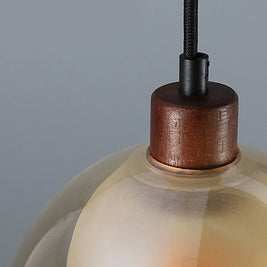 Double Glass Pendant Light, Brown Wood