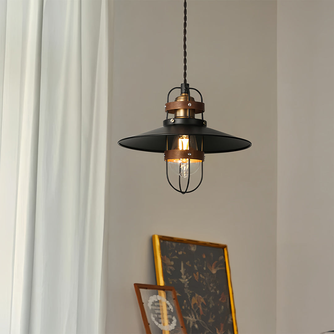 Vintage Black Iron Pendant Light, Farmhouse