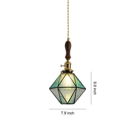 Diamond Pendant Light, Vintage Brass & Wood