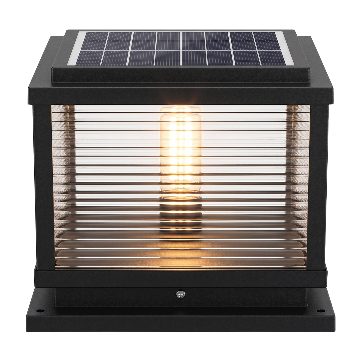 Square Pillar Light Ribbed Glass Outdoor Metal Light