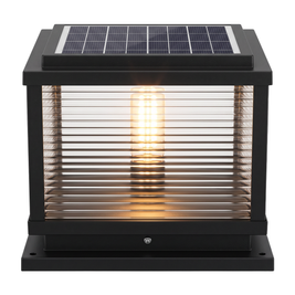 Square Pillar Light Ribbed Glass Outdoor Metal Light