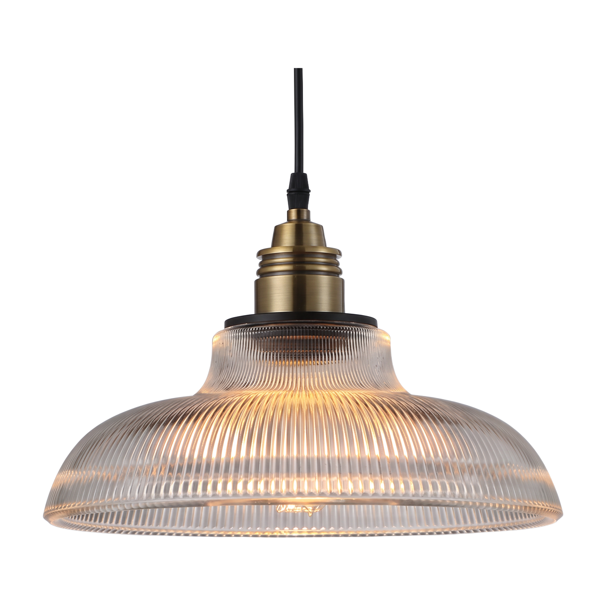 Retro Industrial Ribbed Glass Dome Pendant Lamp - 1-Light Design for Restaurants