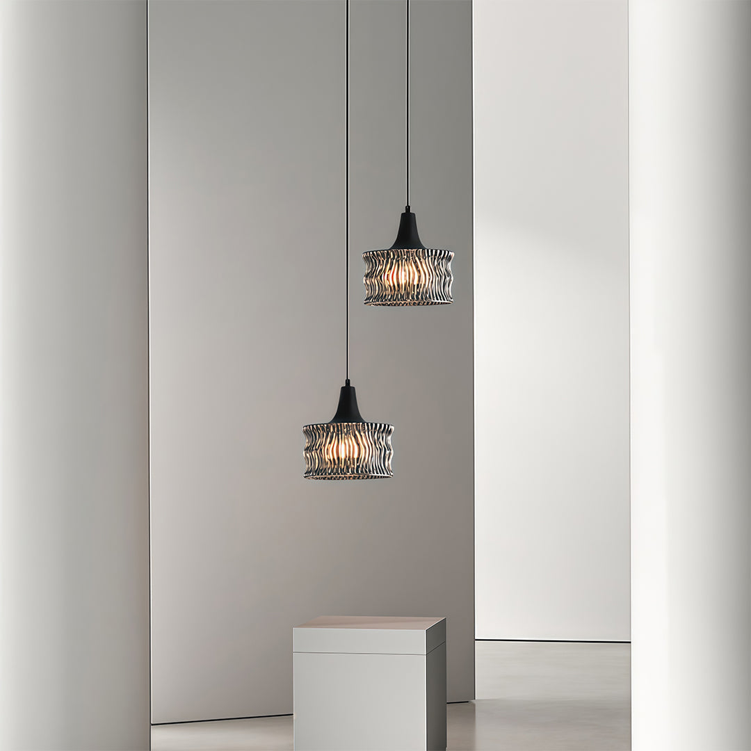 Glass Drum Pendant Light, Dimmable Black