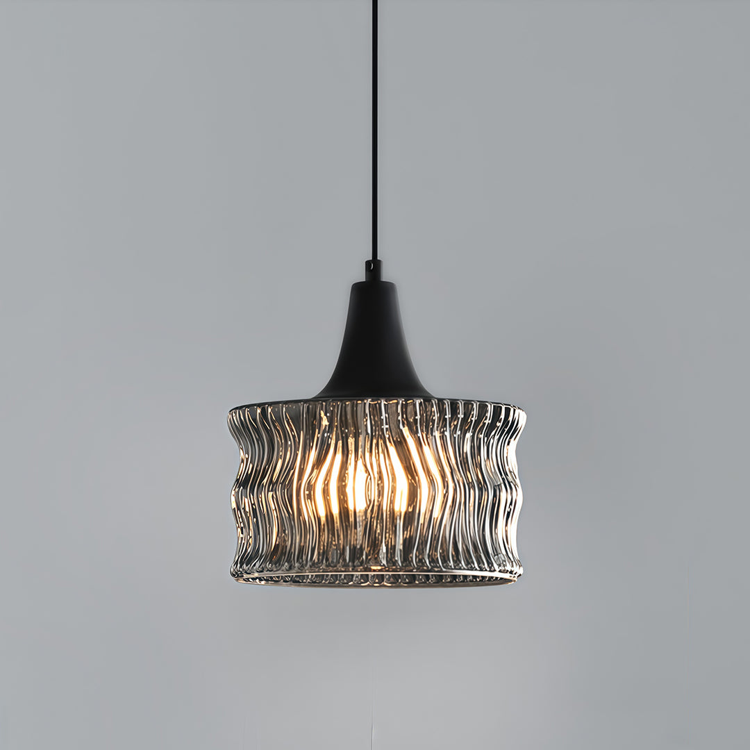 Glass Drum Pendant Light, Dimmable Black