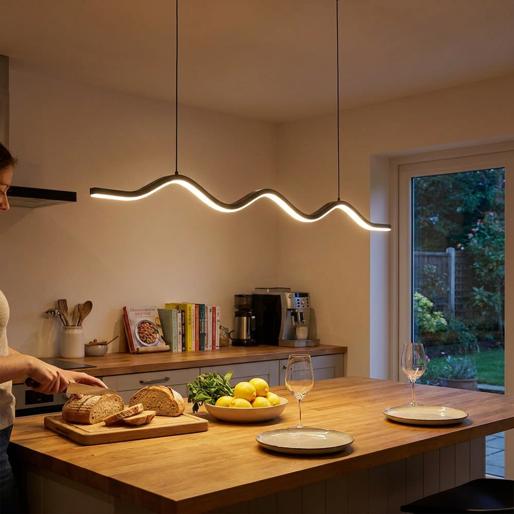 1-Light Black Wave Linear LED Pendant Light