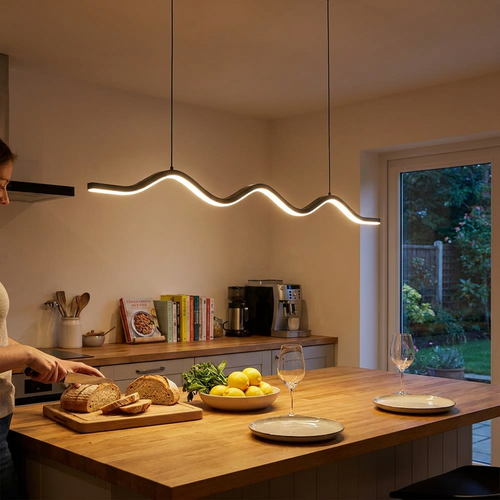 1-Light Black Wave Linear LED Pendant Light