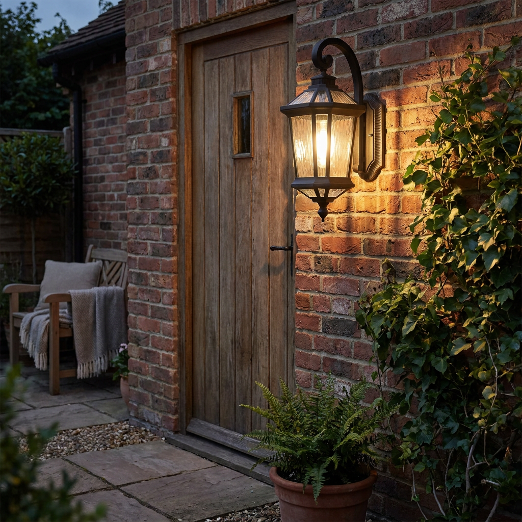 1-Light Black Clear Water Glass Outdoor Wall Light Lantern W