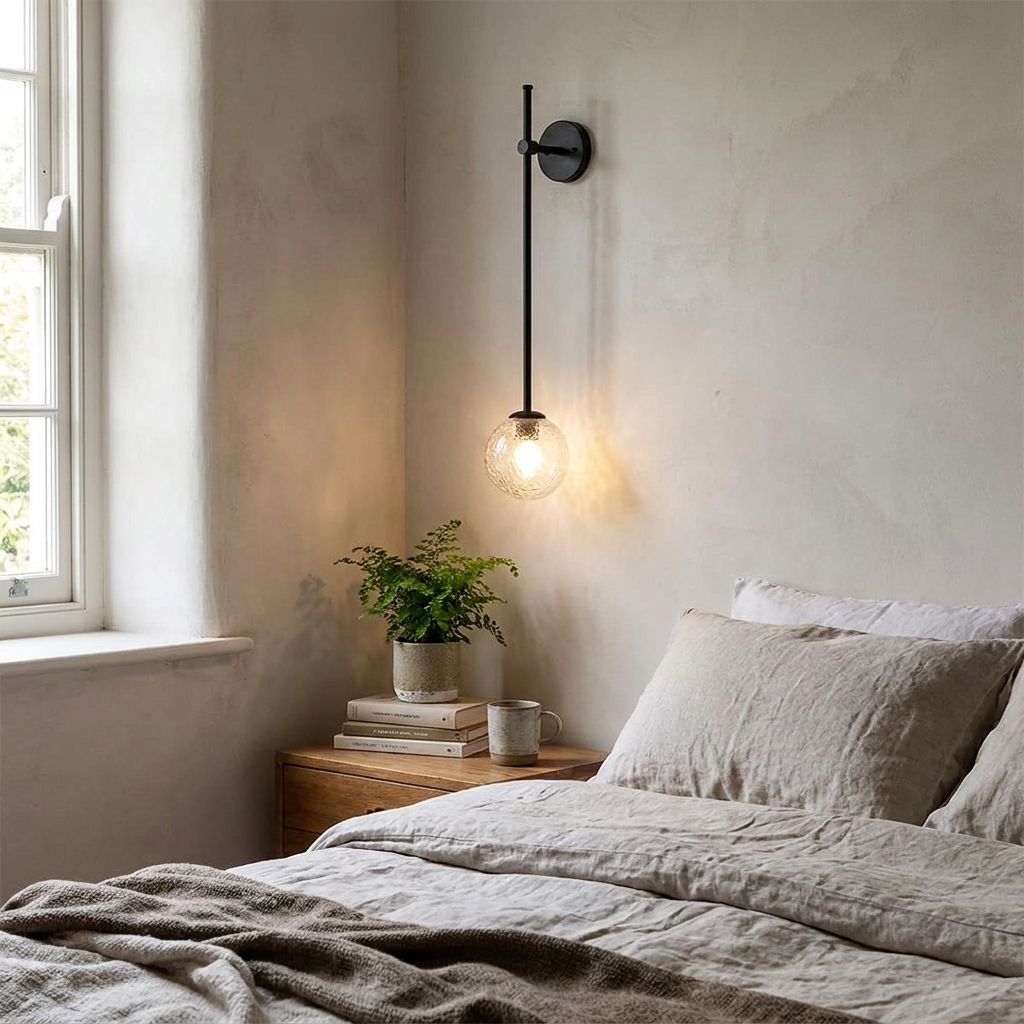 1-Light Glass Bubble Globe Slim Wall Light