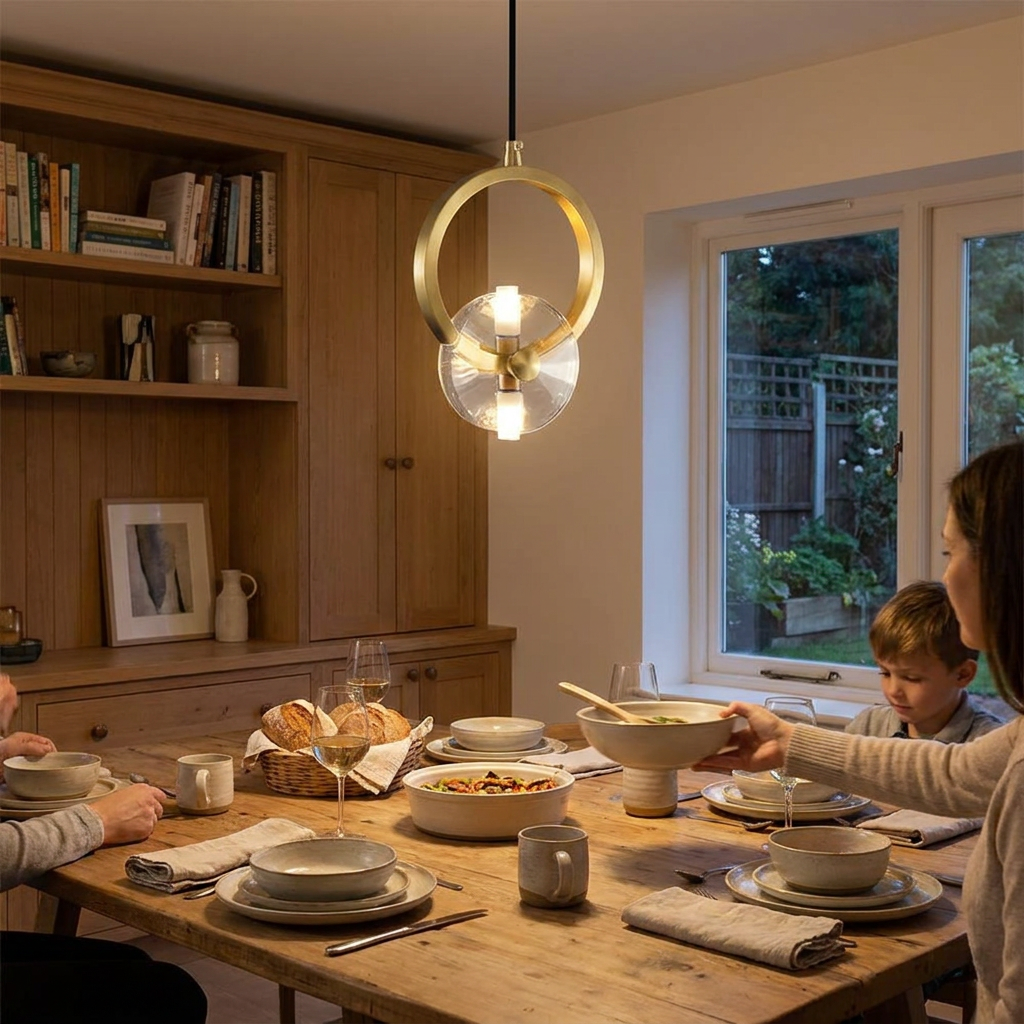 1/3-Light Round Copper Crystal LED Pendant Light