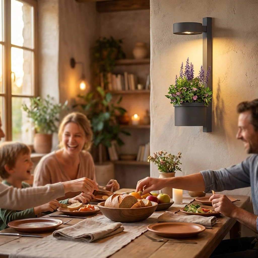 1-Light Solar Wall Mounted Plant Stand Outdoor Wall Light wi