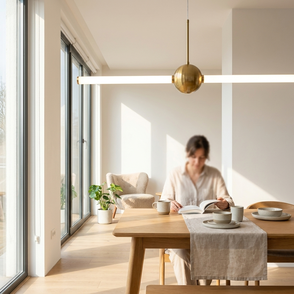 1 Light Metal Glass Pendant Lighting Minimalism Linear Round