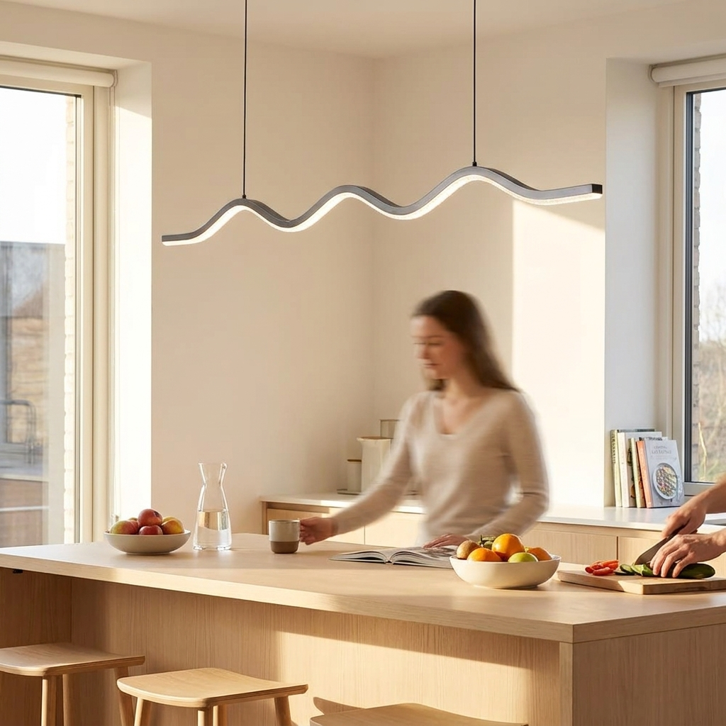1-Light Black Wave Linear LED Pendant Light